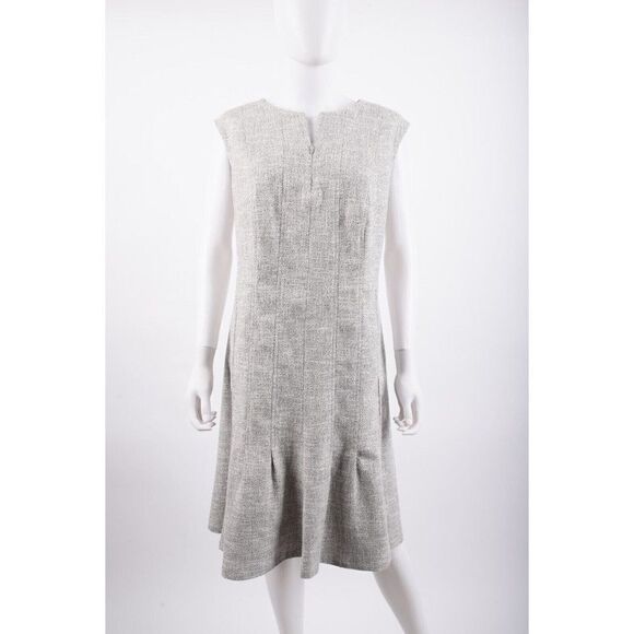 AKRIS Punto Womans Trumpet Dress Size 16 Gray Tweed Zip Front Black White NWT - Picture 1 of 7